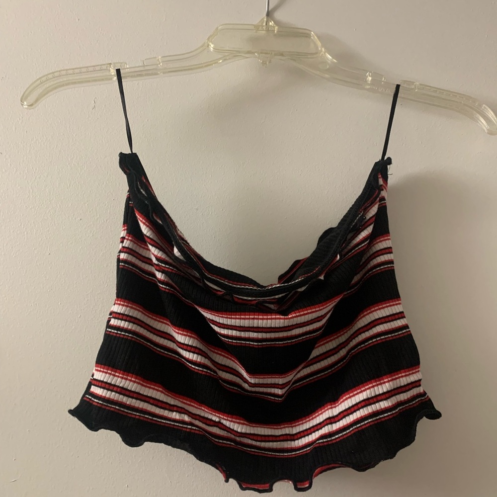 Striped Print Ribbed Knit Crop Tube Top - Picture 4 of 7